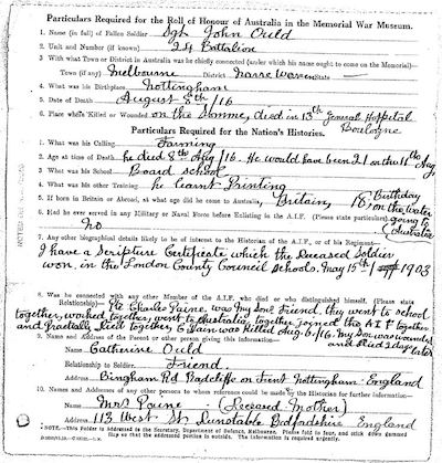 Particulars form John Ould John Ould form