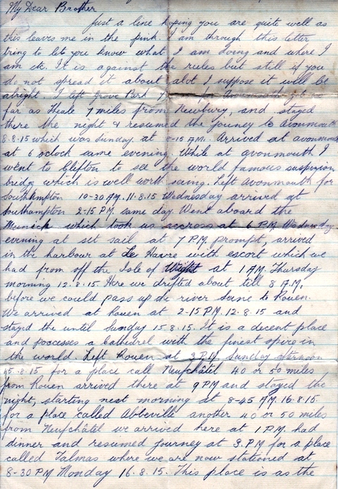 Letter to Sudbury from brother