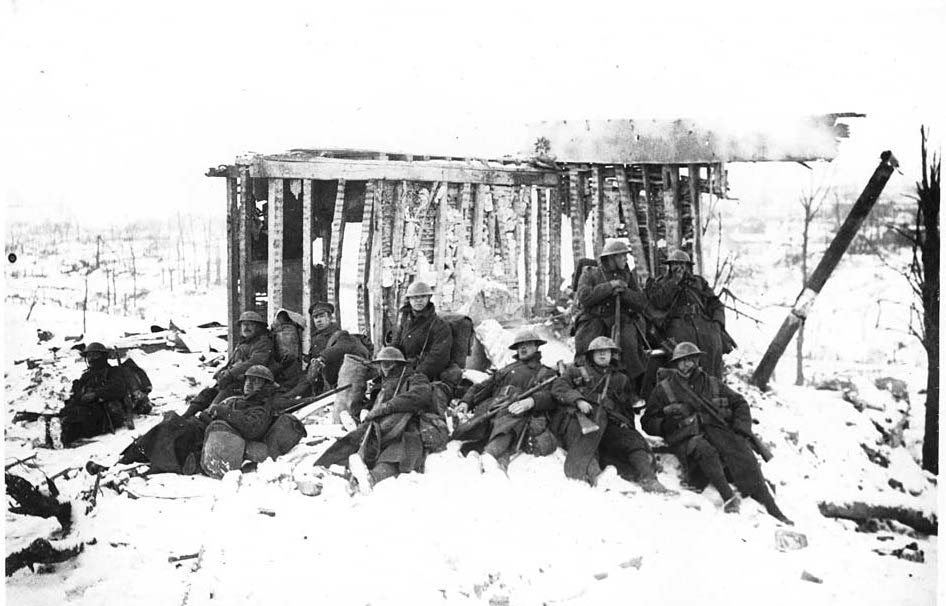 Troops resting in the snow