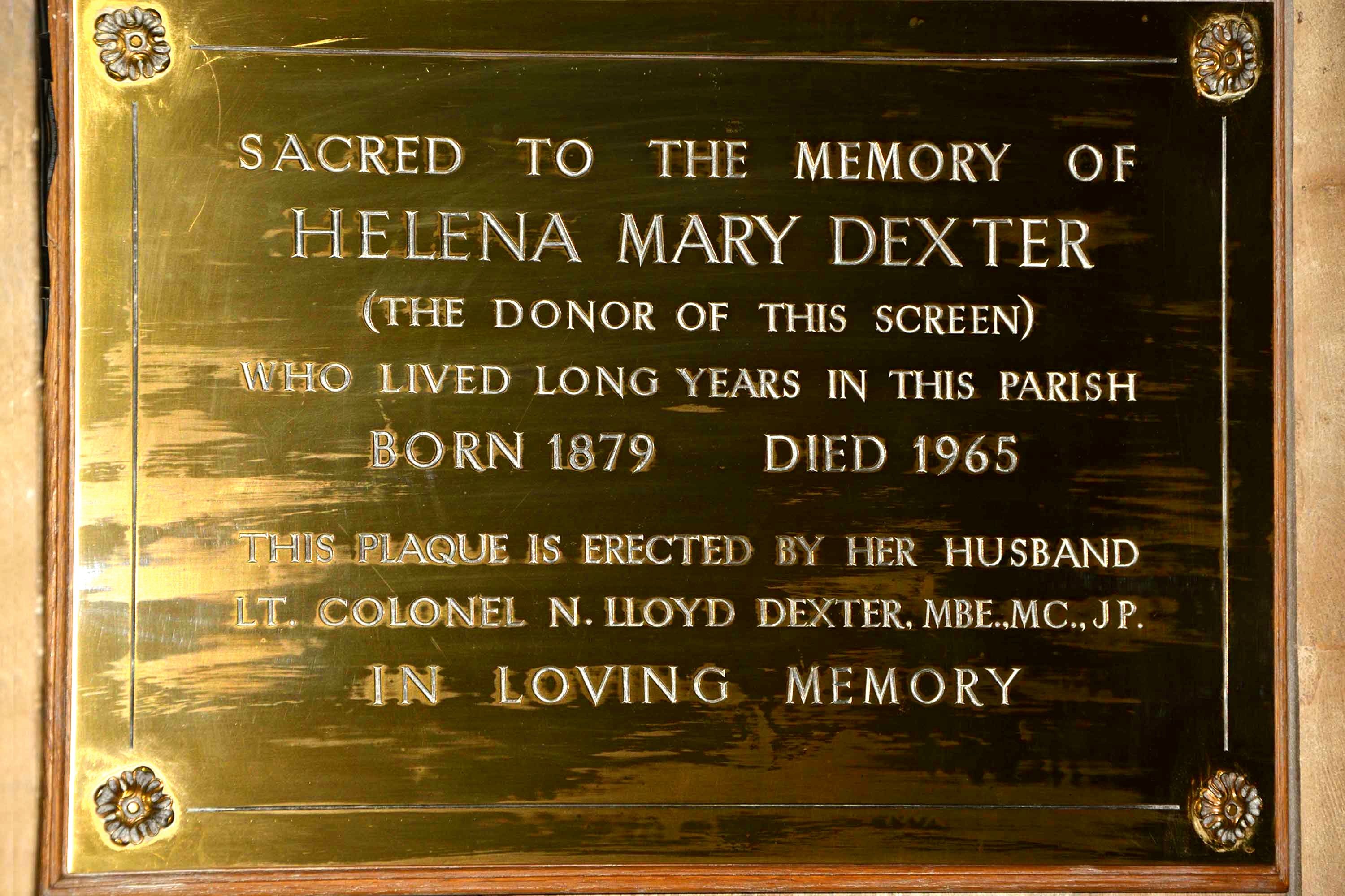 Plaque Helena Mary Dexter Radcliffe on Trent church