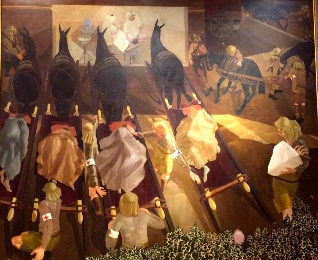 Travoys arriving with wounded at a Dressing Station at Smal, Macedonia, September 1916 by Stanley Spencer (1891-1969) Travoys arriving with wounded at a Dressing Station at Smal, Macedonia, September 1916 by Stanley Spencer (1891-1969)