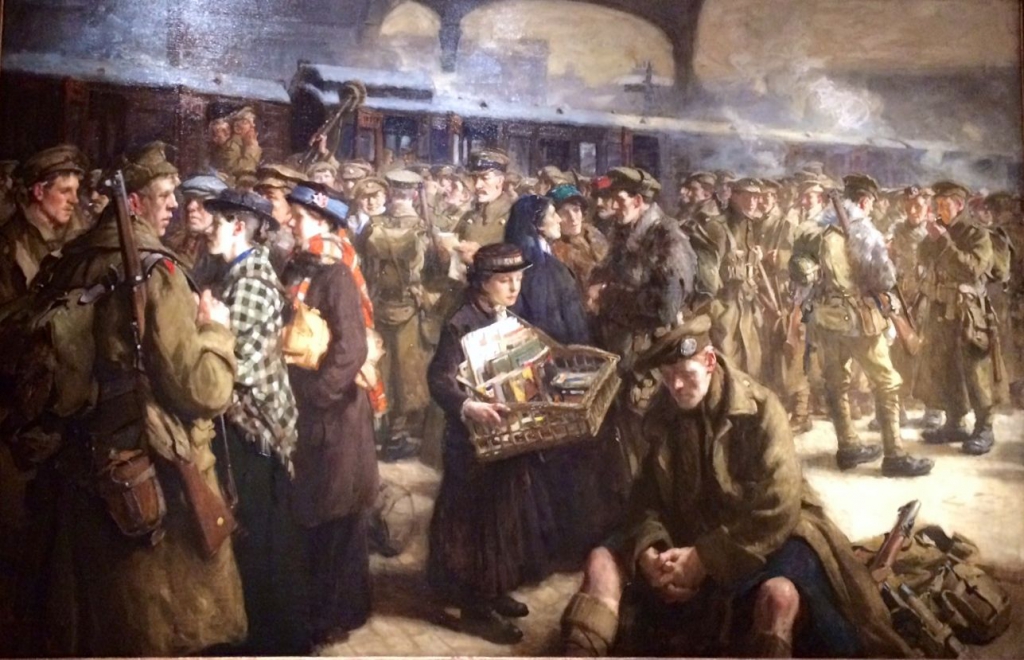 The Return to the Front: Victoria Railway Station (1916) by Robert Jack (1866-1952)