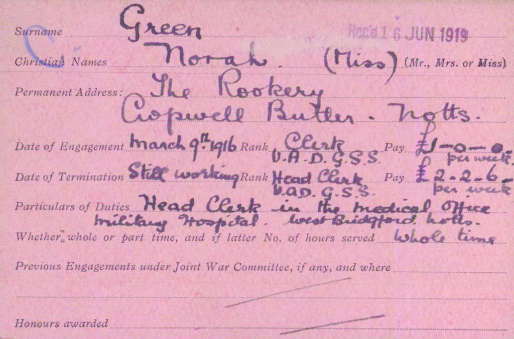 Norah Green VAD card side 1