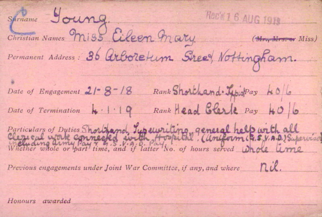 EILEEN MARY YOUNG – Radcliffe on Trent WW1